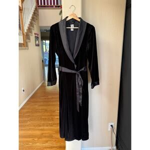 Vtg In Bloom Black Velvet Tie  Satin Trim M/L Robe Romantic Feminine
